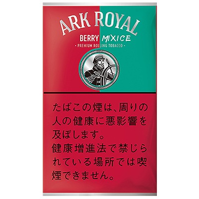 Ark Royal Berry Mix Ice 30g参考包装：红色与青绿色左右分区，BERRY MIX ICE下方为圆形人物图，日文警示铺在红底上
