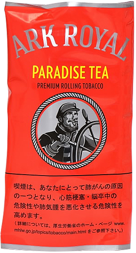 Ark Royal Paradise Tea 30g参考包装：红袋配黄色PARADISE TEA，品牌字标呈弧形，人物圆框靠中部