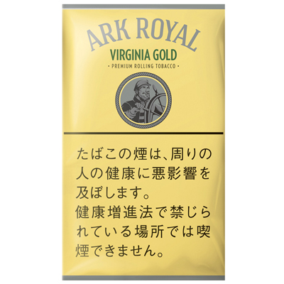 Ark Royal Virginia Gold 30g参考包装：黄色袋面配绿色VIRGINIA GOLD，人物圆框位于中部，黑线分隔警示文字