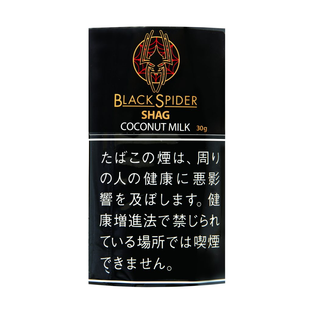Black Spider Coconut Milk 30g参考包装:黑色袋面,白字COCONUT MILK,细白线分出下方日文警示区