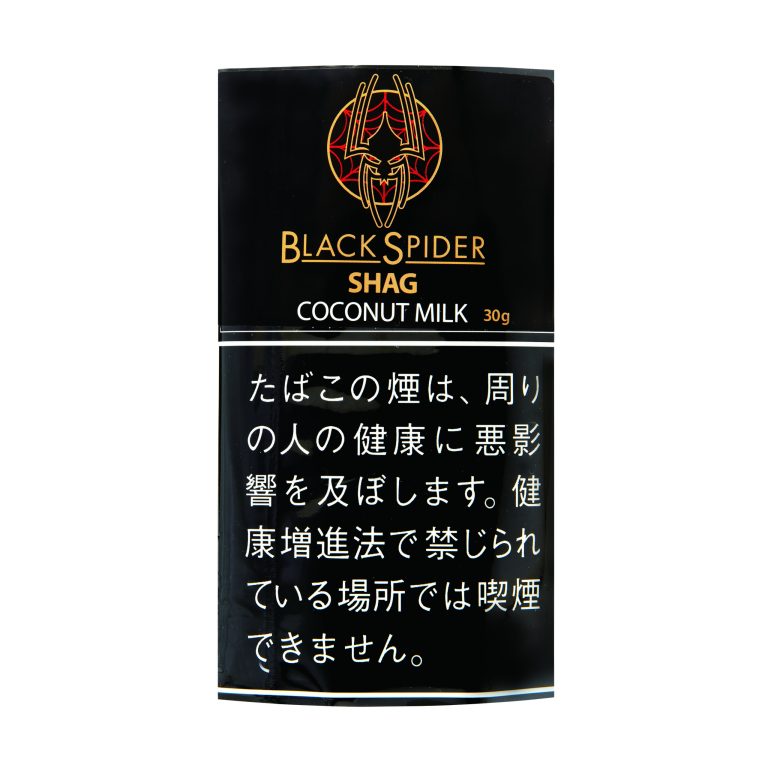 Black Spider Coconut Milk 30g参考包装：黑色袋面，白字COCONUT MILK，细白线分出下方日文警示区