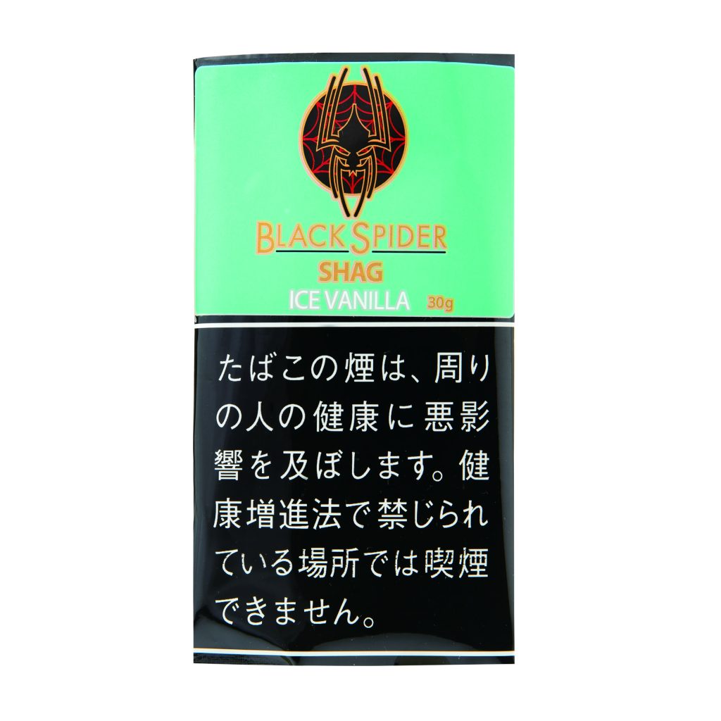 Black Spider Ice Vanilla 30g参考包装：亮绿色上半区，白字ICE VANILLA，30g在旁，黑色警示区位于下半
