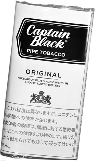 Captain Black Original 烟斗袋装包装参考图：白色袋面与黑色品牌牌形区。