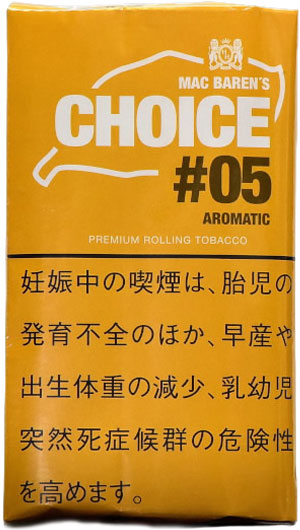 Choice Aromatic 30g参考包装：芥黄色袋面，大号CHOICE、#05与AROMATIC上下排列，警示区沿用黄色底