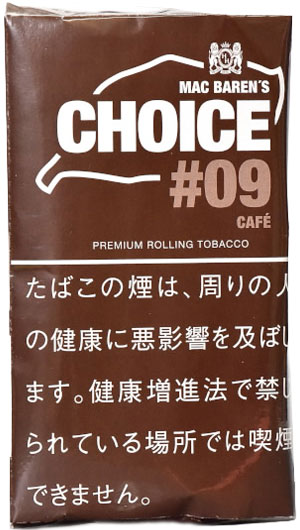 Choice Cafe 30g参考包装：棕色袋面，CHOICE、#09与CAFÉ上下排列，下方白字警示