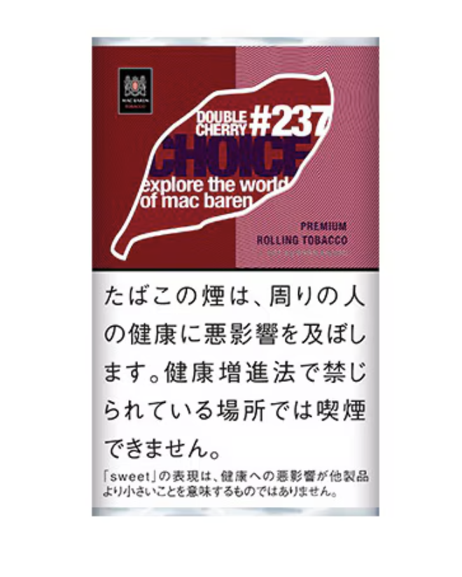 Choice Double Cherry 30g参考包装：深红与粉红左右分区，叶形框内写DOUBLE CHERRY与#237