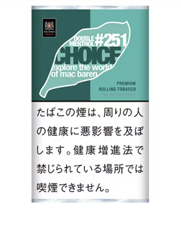 Choice Double Menthol 30g参考包装：深浅青绿色左右分区，叶形框内写DOUBLE MENTHOL与#251