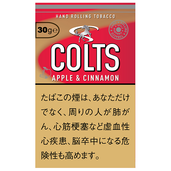 Colts Apple and Cinnamon 30g参考包装：红金色袋面有马形标识、APPLE & CINNAMON和30g