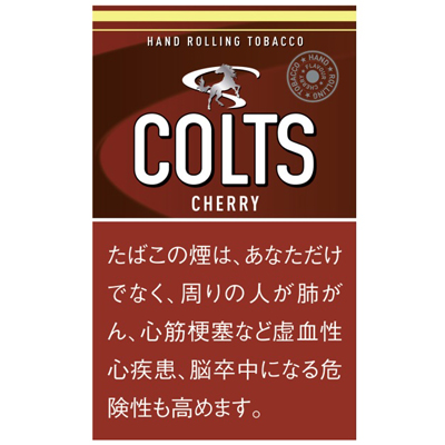 Colts Cherry 袋装参考包装：棕红色袋面有COLTS、马形标识和CHERRY，底部保留日文警示