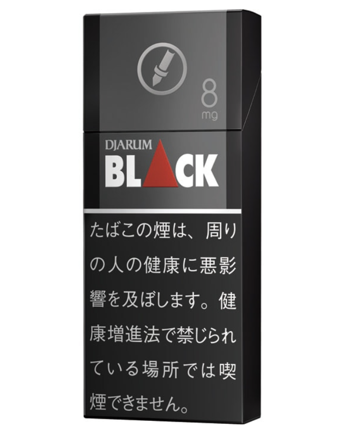 Djarum Black 8包装参考图：上区，圆形标志与8 mg。