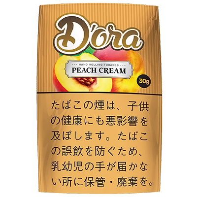 Dora Peach Cream 30g参考包装：橙色细竖纹底，桃形图案与PEACH CREAM标签并列，右侧标30g