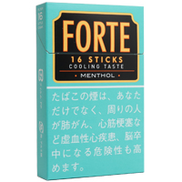 Forte 16 Menthol参考包装:青绿盒面与金框标签,16 STICKS和MENTHOL可见