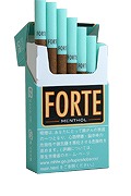 Forte Menthol参考包装:青绿打开的盒体,正面黑色金框FORTE标签