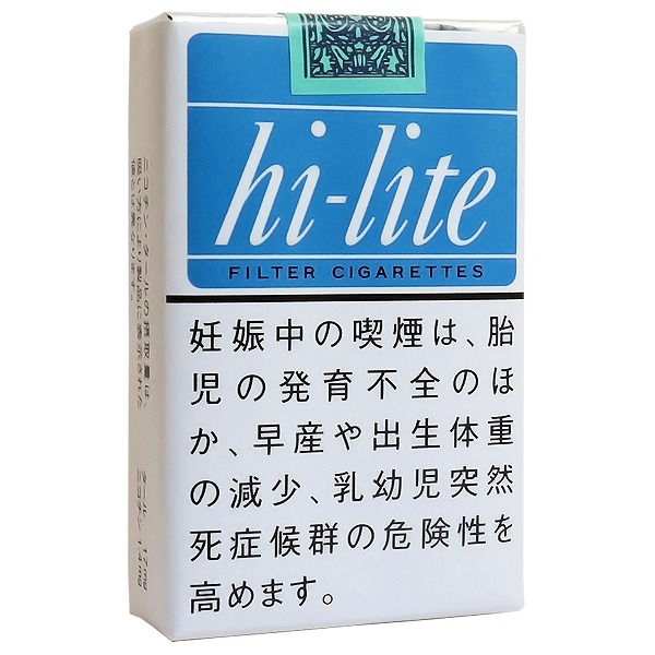 Hi-Lite 蓝白包装正面，白色斜体名称与日文警示文字