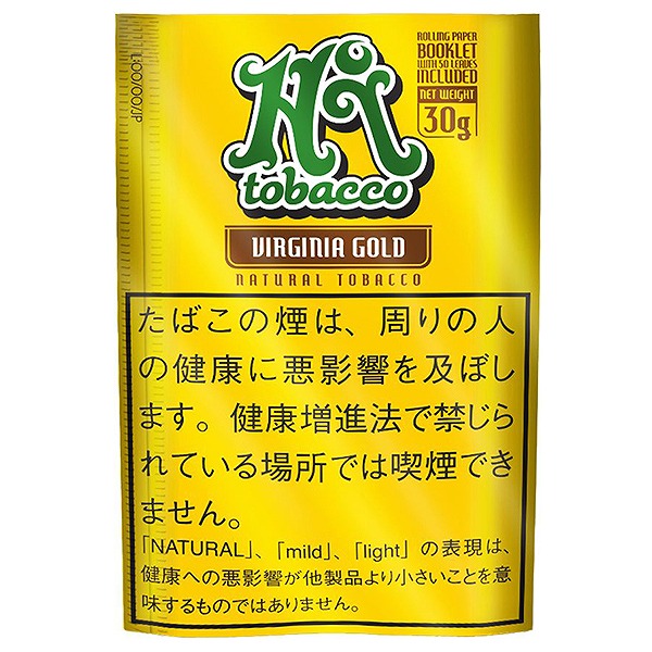 Hi Tobacco Virginia Gold 30g包装参考图:黄色背景上的绿色Hi tobacco。