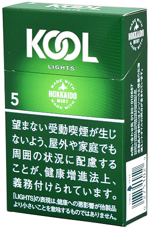 KOOL Lights BOX参考包装：绿色盒面有LIGHTS、5和HOKKAIDO MINT圆形标识