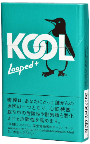 KOOL Looped Plus包装参考图：黑色企鹅与交叠双O。