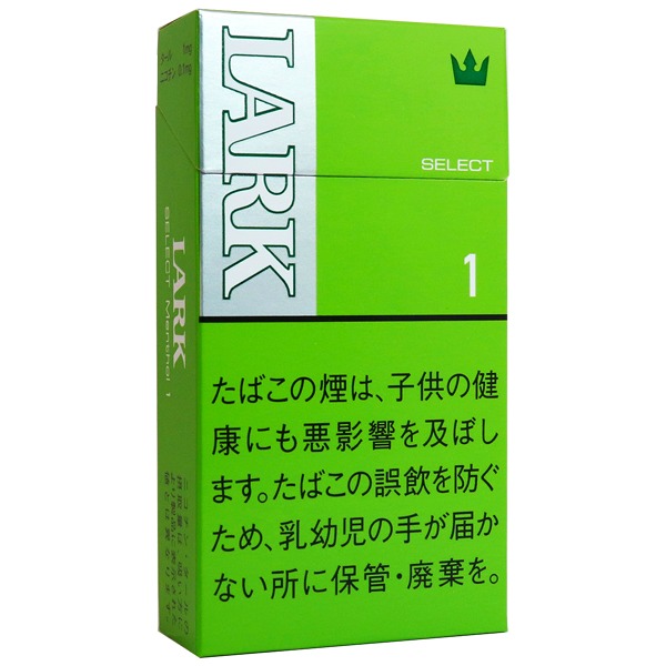 Lark Select Menthol 1 100 BOX参考包装：黄绿色盒面用浅色竖排LARK、SELECT及1构成层级