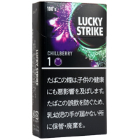 Lucky Strike Black Series Chillberry 1 100参考包装：黑底上紫绿色环带围绕靶心标识，CHILLBERRY、1和100可辨