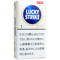 Lucky Strike Expert Cut 1 100参考包装：浅色盒面有金色圆环与品牌文字，数字1可辨，细小100字样需更多视角核对