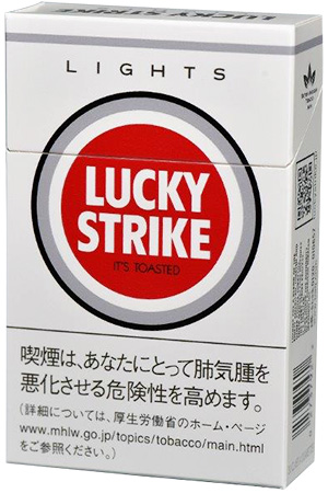 Lucky Strike Lights BOX参考包装：白底盒面有红色靶心与黑色外圈，顶部LIGHTS字样可辨