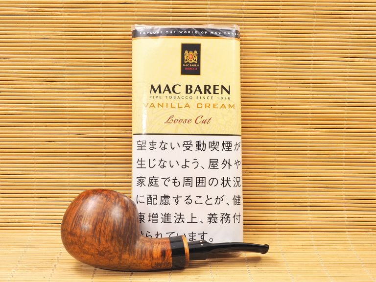Mac Baren Vanilla Cream包装参考图：容器，黄色袋装与顶部封口。