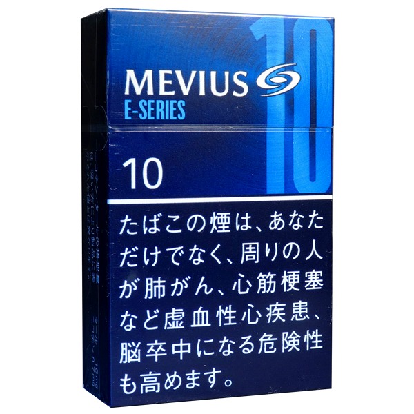 Mevius E-Series 10参考包装：蓝色盒面以大号10构成图形，MEVIUS和E-SERIES较小排列