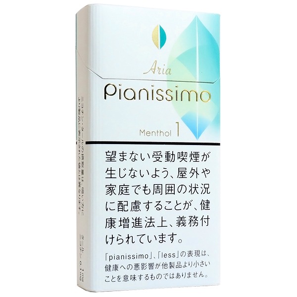 Pianissimo Aria Menthol包装参考图：配色，白色与青蓝色折线。