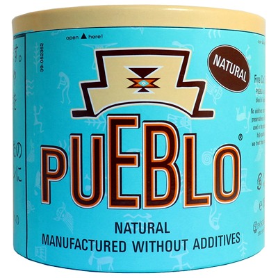Pueblo Blue 100g罐装包装参考图：容器，青蓝圆柱罐与浅色盖。