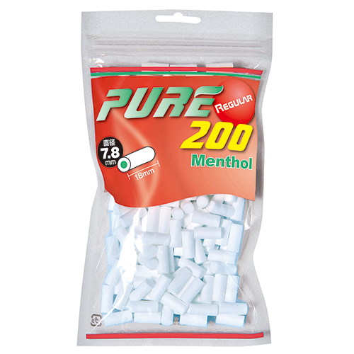 PURE Regular Menthol 200参考包装:红色标识配绿色MENTHOL字样,数量写200
