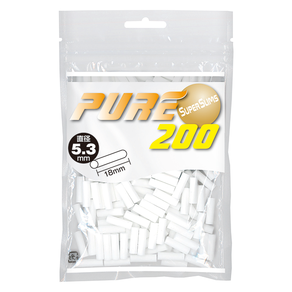PURE Super Slim 200参考包装:黄色PURE字标与灰白底相接,SUPER SLIM和200可见