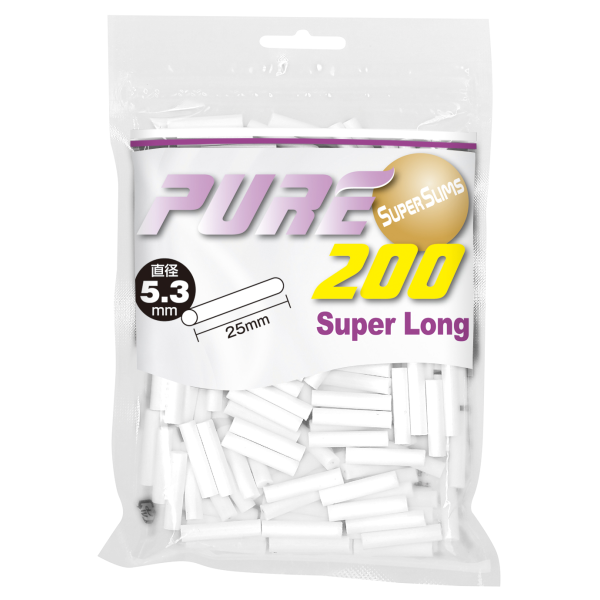 PURE Super Slim Super Long 200参考包装:紫色袋面突出SUPER LONG与200,搭配黄色PURE字标