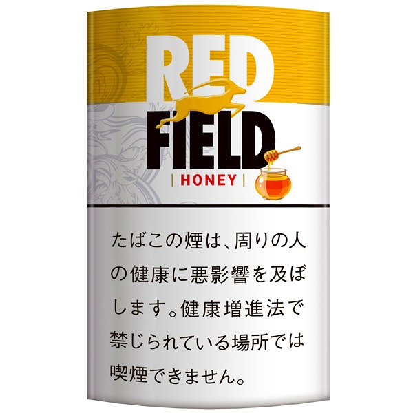 Redfield Honey 20g参考包装：黄色顶栏，白底上RED FIELD字标旁有蜂蜜罐和蜂蜜棒小图，HONEY位于下方