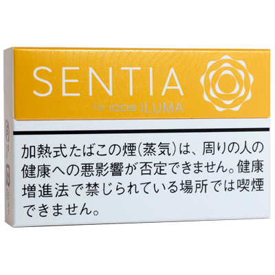 SENTIA Balanced Yellow参考包装:上栏为橙黄色,圆纹与SENTIA字样均为浅色,警示区为白底黑字