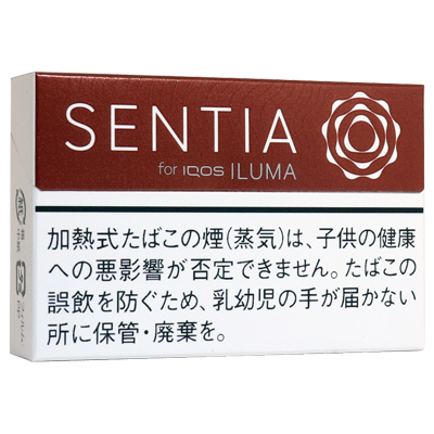 SENTIA Deep Bronze参考包装:深棕上栏上为白色品牌字与圆纹,下部白底警示,盒侧面较深