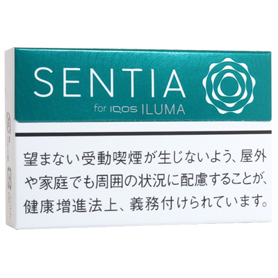 SENTIA Frost Green参考包装:上栏为深青绿色,白色细字SENTIA与右侧圆纹排列在同一水平带