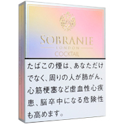 Sobranie Cocktail包装参考图：浅色渐变品牌区及白色警示块。