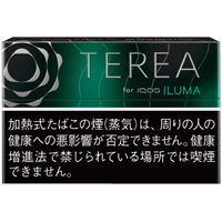 TEREA Black Menthol参考包装:小图上栏黑绿渐变,圆纹靠左,下部黑底白字警示