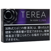 TEREA Black Purple Menthol参考包装:小图上栏黑紫渐变,左侧银色圆纹,黑底白字警示占据下部