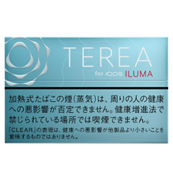 TEREA Clear Regular参考包装:小图呈青蓝色横盒,左侧银白圆纹,右侧TEREA与ILUMA可辨