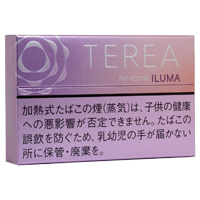 TEREA Fusion Menthol参考包装:小图呈紫色至粉色渐变,左侧白色圆纹,浅色底上为黑色警示文字