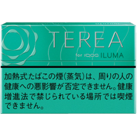 TEREA Menthol参考包装:小图通体绿色,银白圆纹在左上,下部黑色日文警示