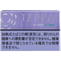 TEREA Purple Menthol参考包装:小图为浅紫横盒,左上圆纹与字标均为浅色,下部黑字警示