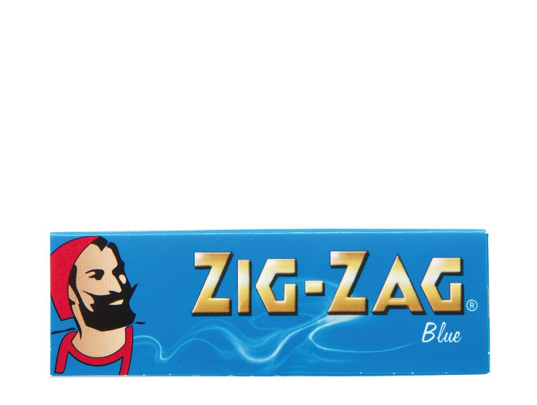 Zig-Zag Blue Single参考包装:蓝色横向纸册含胡须人物头像、金色ZIG-ZAG和白色说明文字