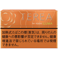 TEREA Tropical Menthol参考包装:小图橙色横盒上可见银白字标与圆纹,下部黑色日文警示