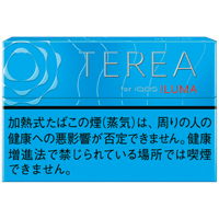 TEREA Regular参考包装:小图为明亮蓝色横盒,上栏可见TEREA和圆纹,下部黑字警示