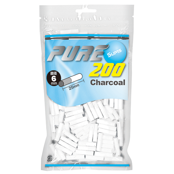 PURE Slim Charcoal 200参考包装:蓝灰色袋面含CHARCOAL及200,另有柱形剖面示意