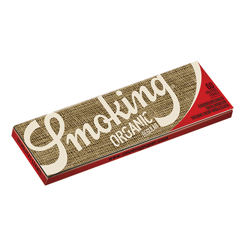 Smoking Organic Hemp Single参考包装:棕色横册采用交织纹背景,白色Smoking字样与Organic文字分层