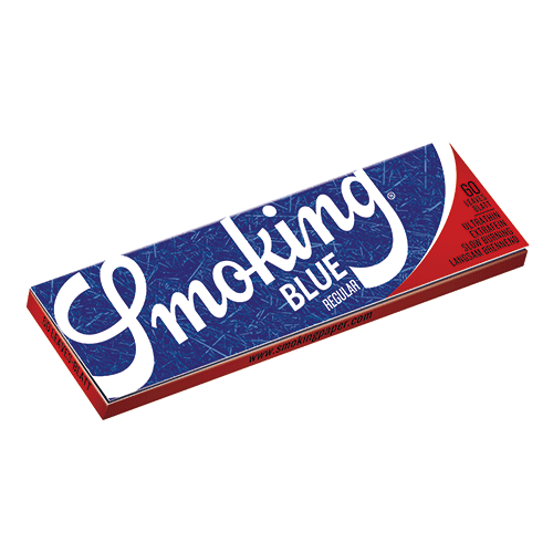 Smoking Blue Single参考包装:蓝色横册以白色Smoking字样和右端红色斜块为识别元素