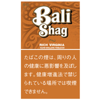 Bali Shag Rich Virginia 袋装参考包装：橙棕色袋面配浅色卷曲纹，白色Bali Shag下可见RICH VIRGINIA